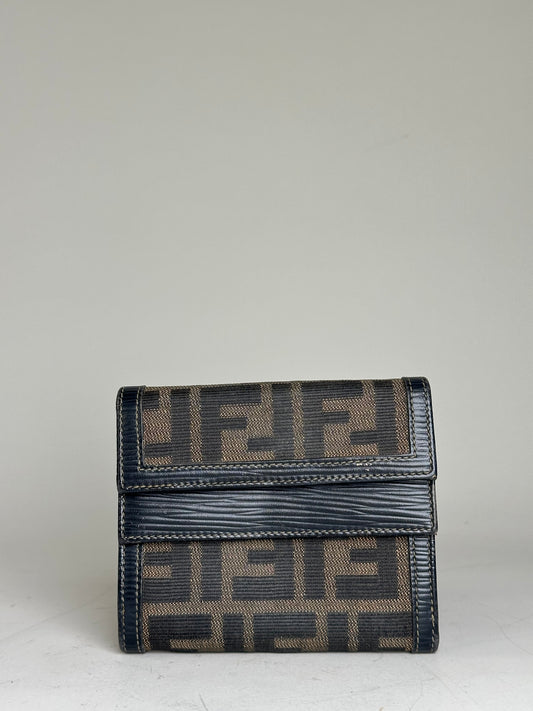 Vintage Fendi FF Monogram Canvas Wallet Brown Black