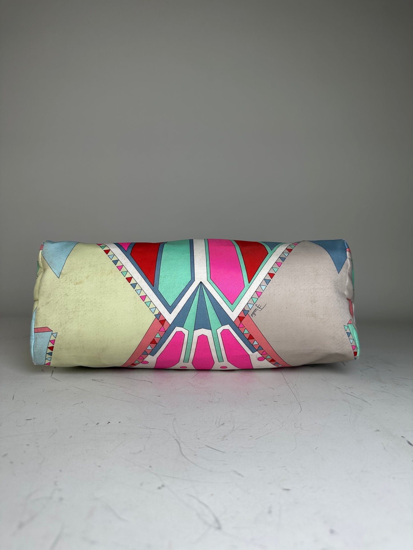 Vintage Emilio Pucci Silk Canvas Tote Bag Pink Turquoise Red