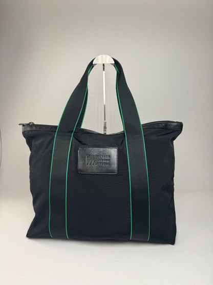Vintage Issey Miyake Polyester / Leather Tote Bag Black/Green
