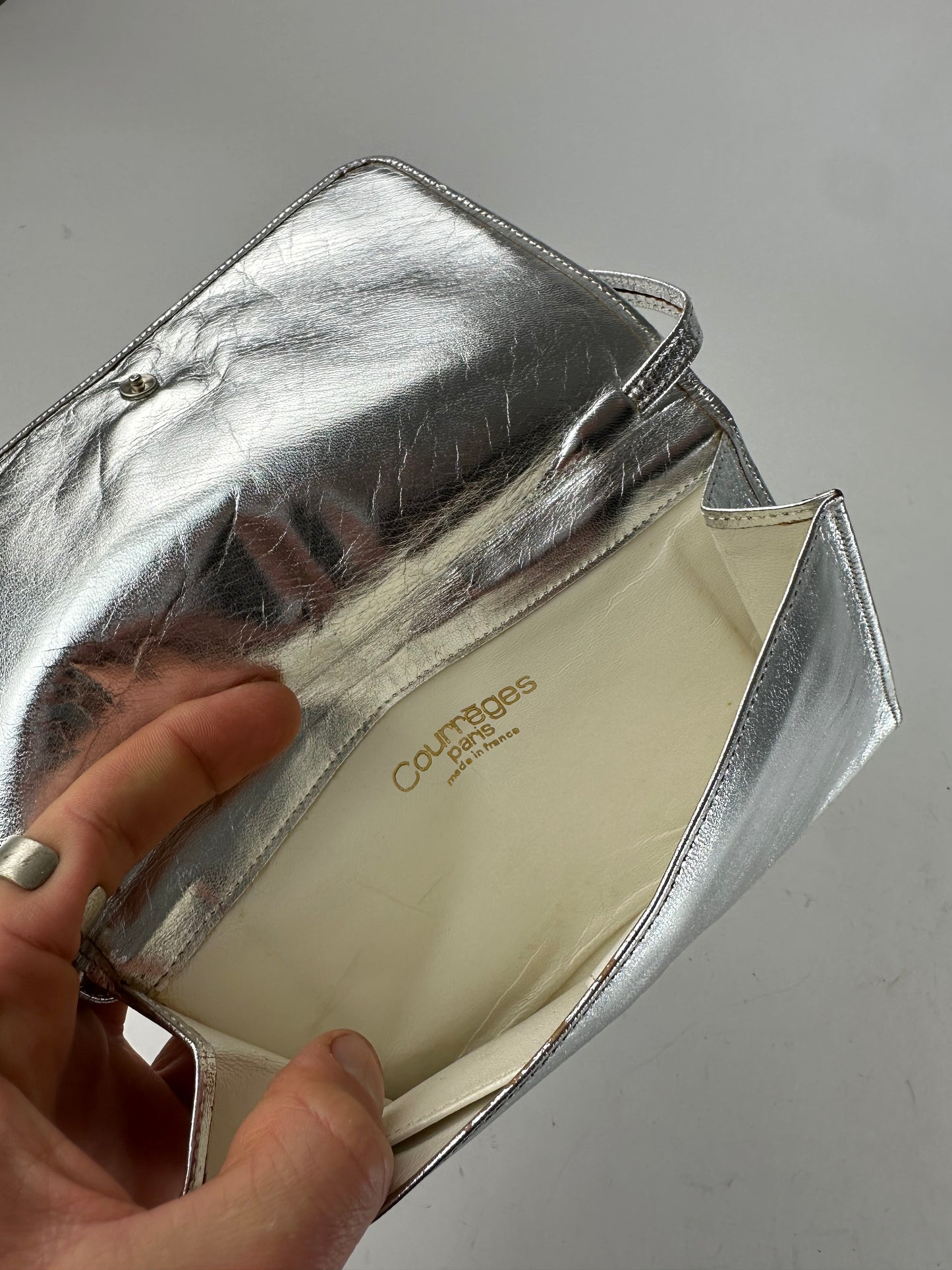 Vintage Courreges Leather Baguette Bag Silver