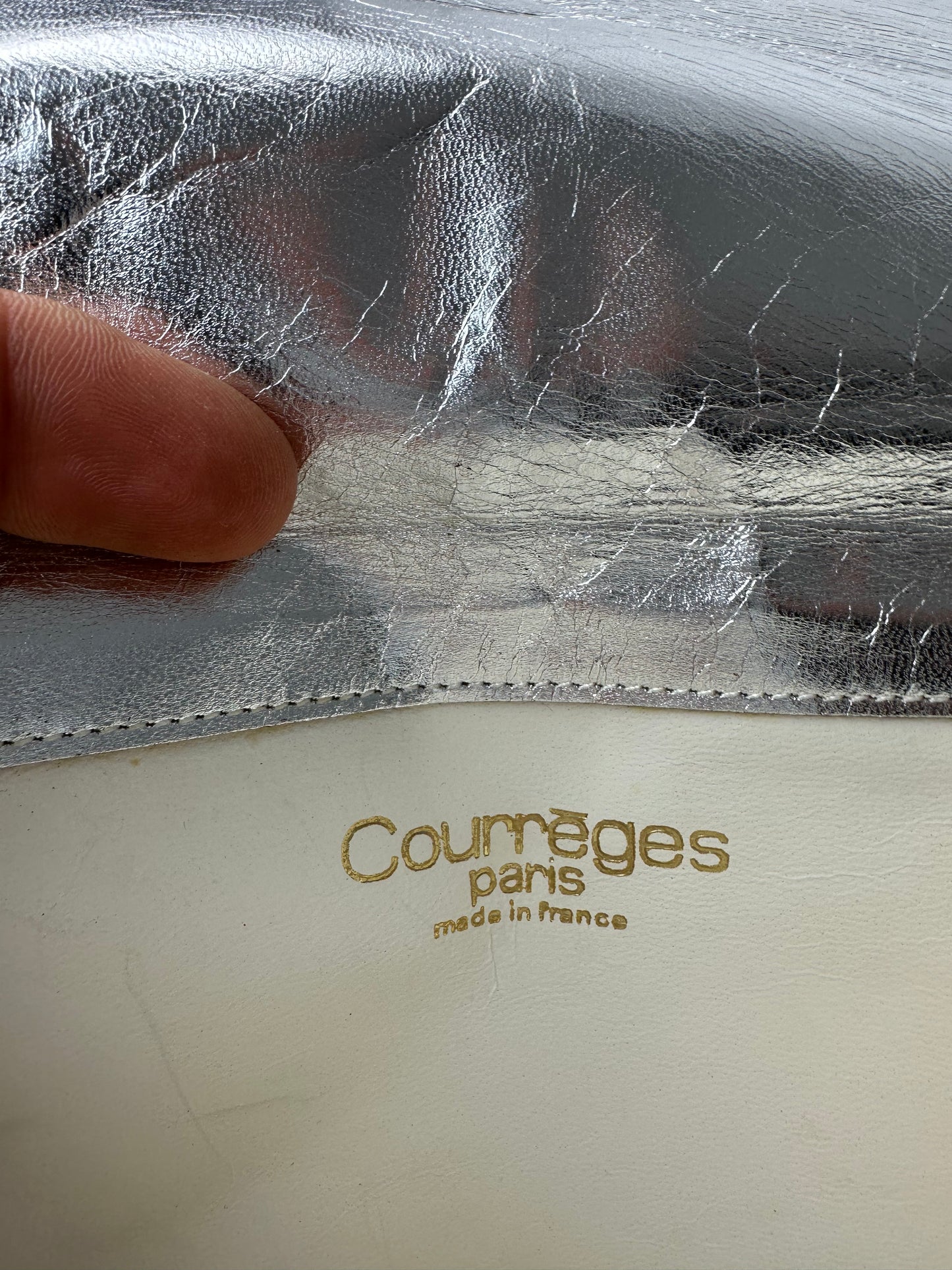 Vintage Courreges Leather Baguette Bag Silver