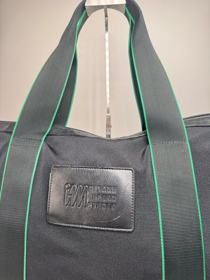 Vintage Issey Miyake Polyester / Leather Tote Bag Black/Green
