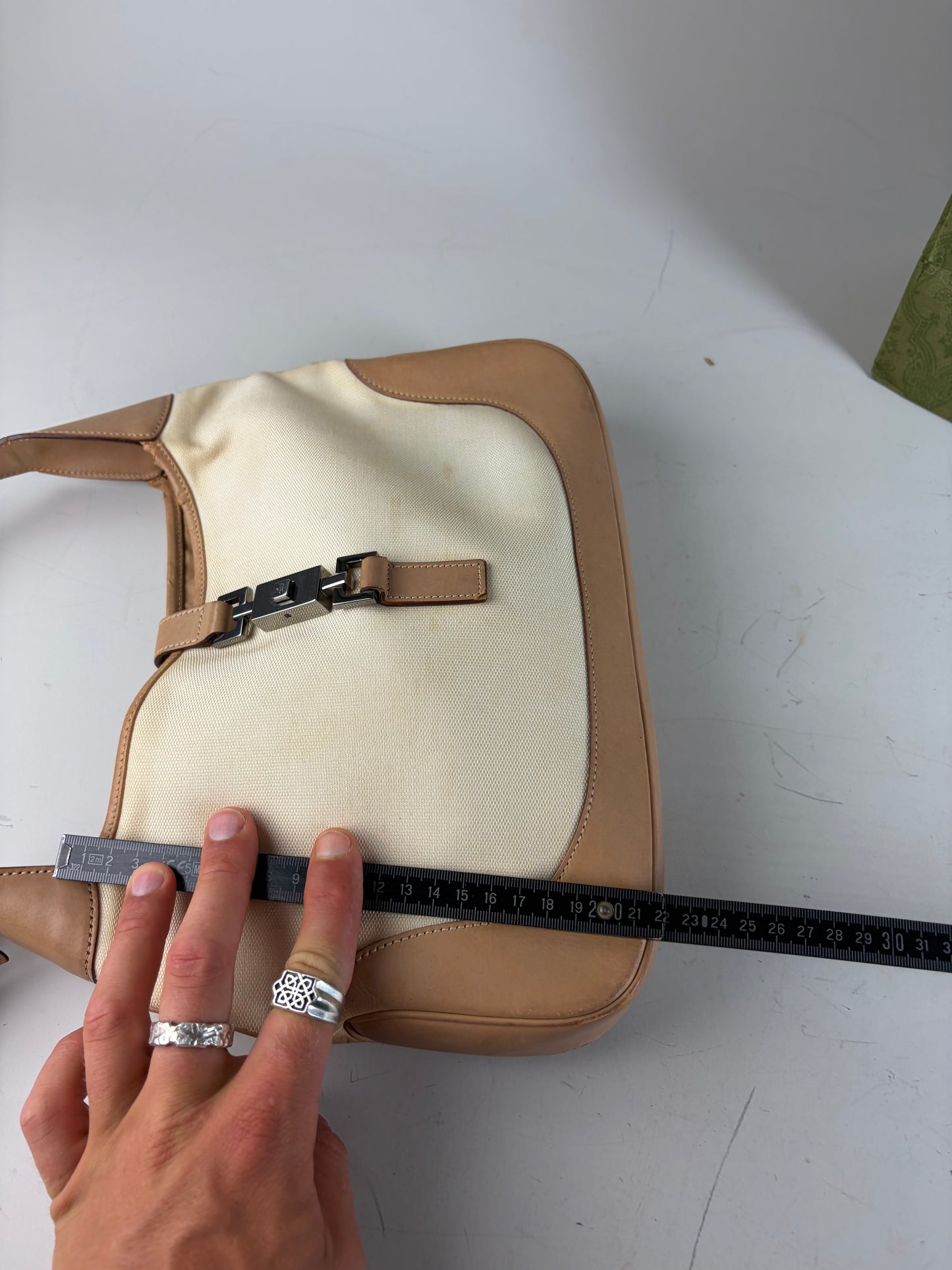 Vintage Gucci Jackie Canvas Shoulder Bag Cream Tan