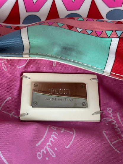 Vintage Emilio Pucci Silk Canvas Tote Bag Pink Turquoise Red