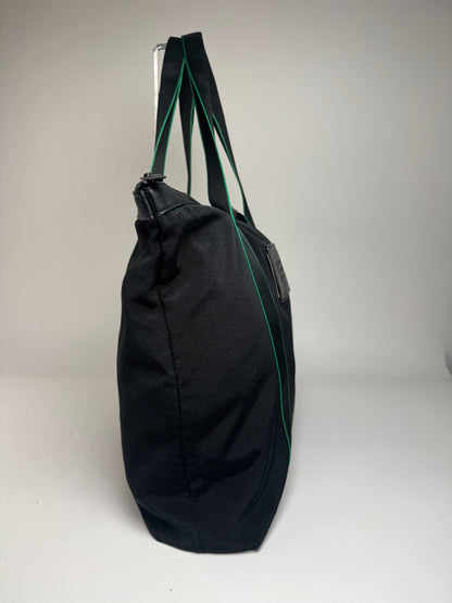 Vintage Issey Miyake Polyester / Leather Tote Bag Black/Green