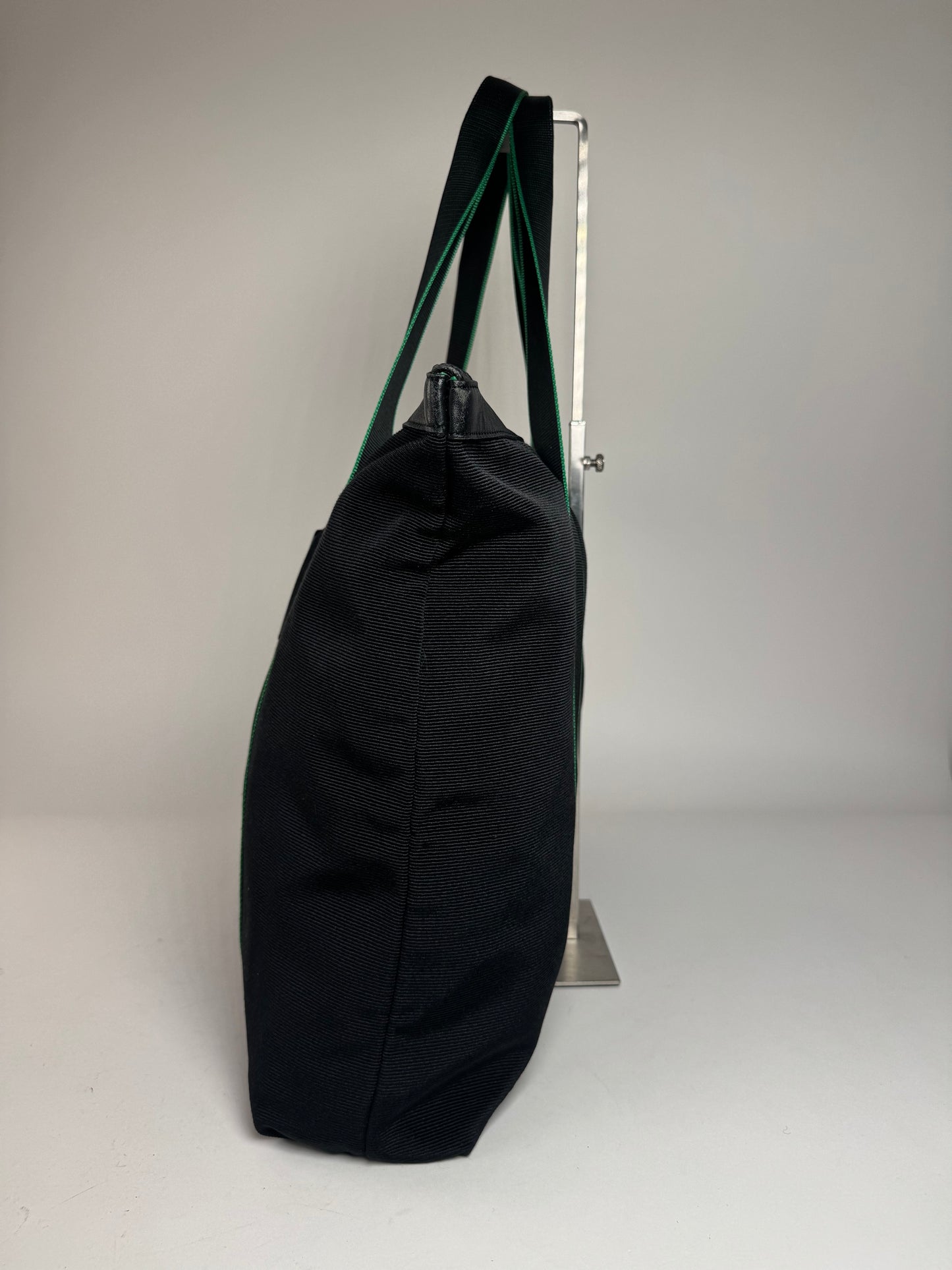 Vintage Issey Miyake Polyester / Leather Tote Bag Black/Green