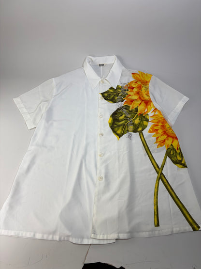 Vintage Kansai Men's Silk Floral Shirt White Yellow Green XL