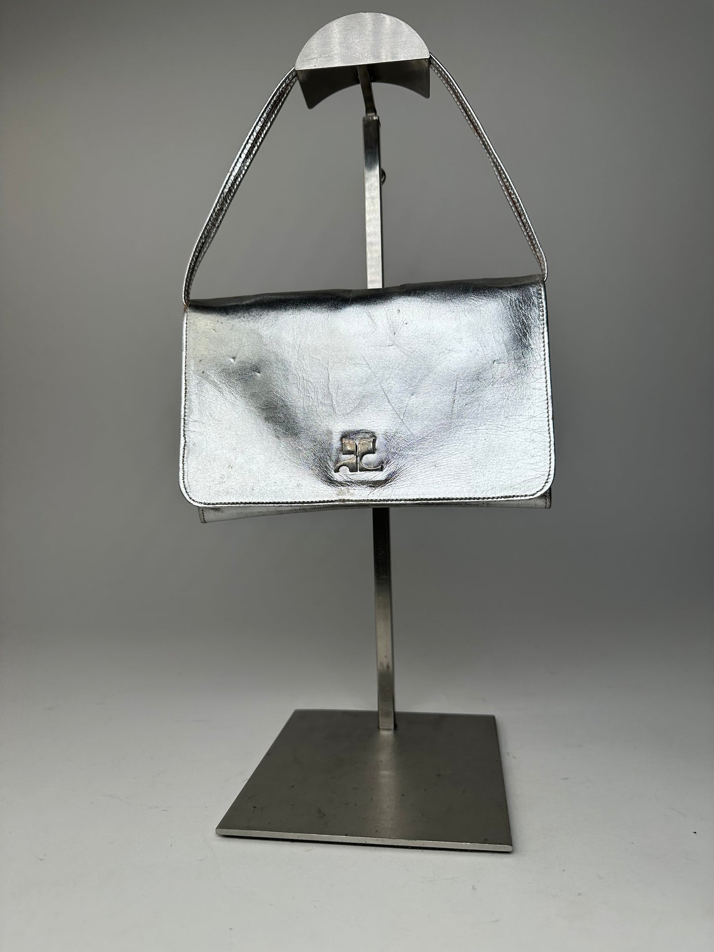 Vintage Courreges Leather Baguette Bag Silver