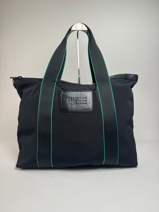 Vintage Issey Miyake Polyester / Leather Tote Bag Black/Green