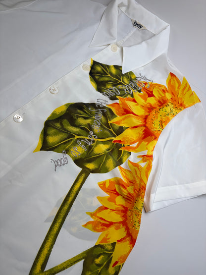 Vintage Kansai Men's Silk Floral Shirt White Yellow Green XL