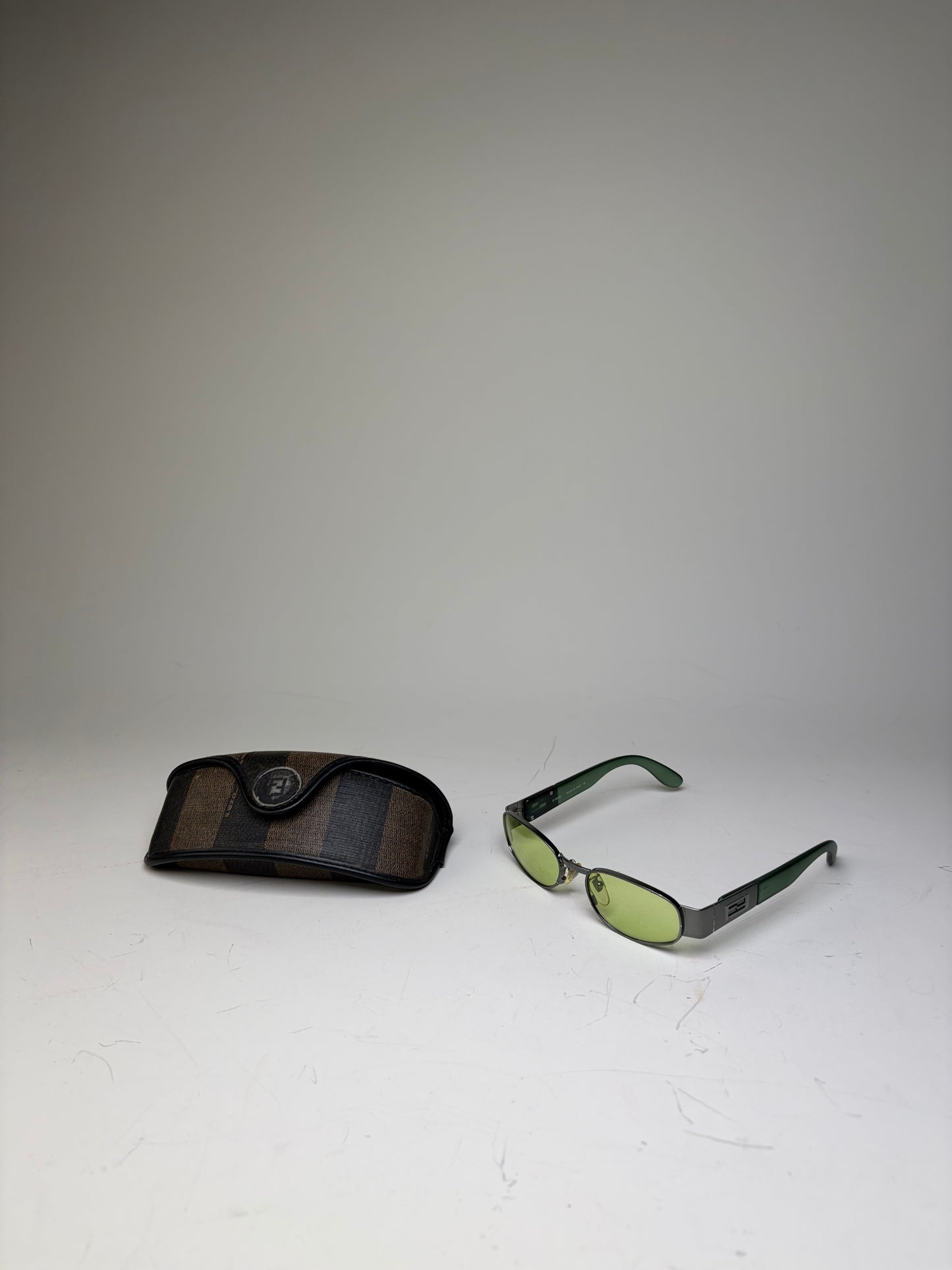 Vintage Fendi Logo Sunglasses Green Yellow Silver