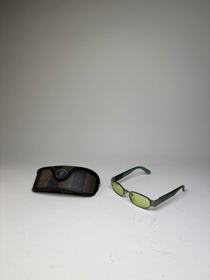 Vintage Fendi Logo Sunglasses Green Yellow Silver