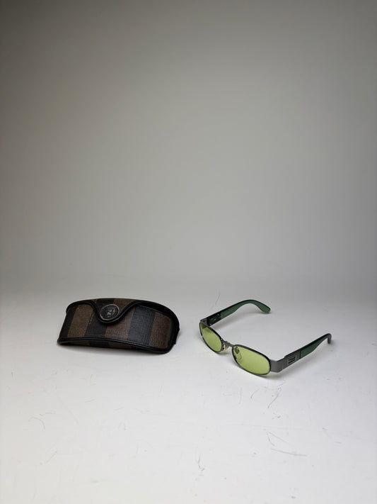 Vintage Fendi Logo Sunglasses Green Yellow Silver