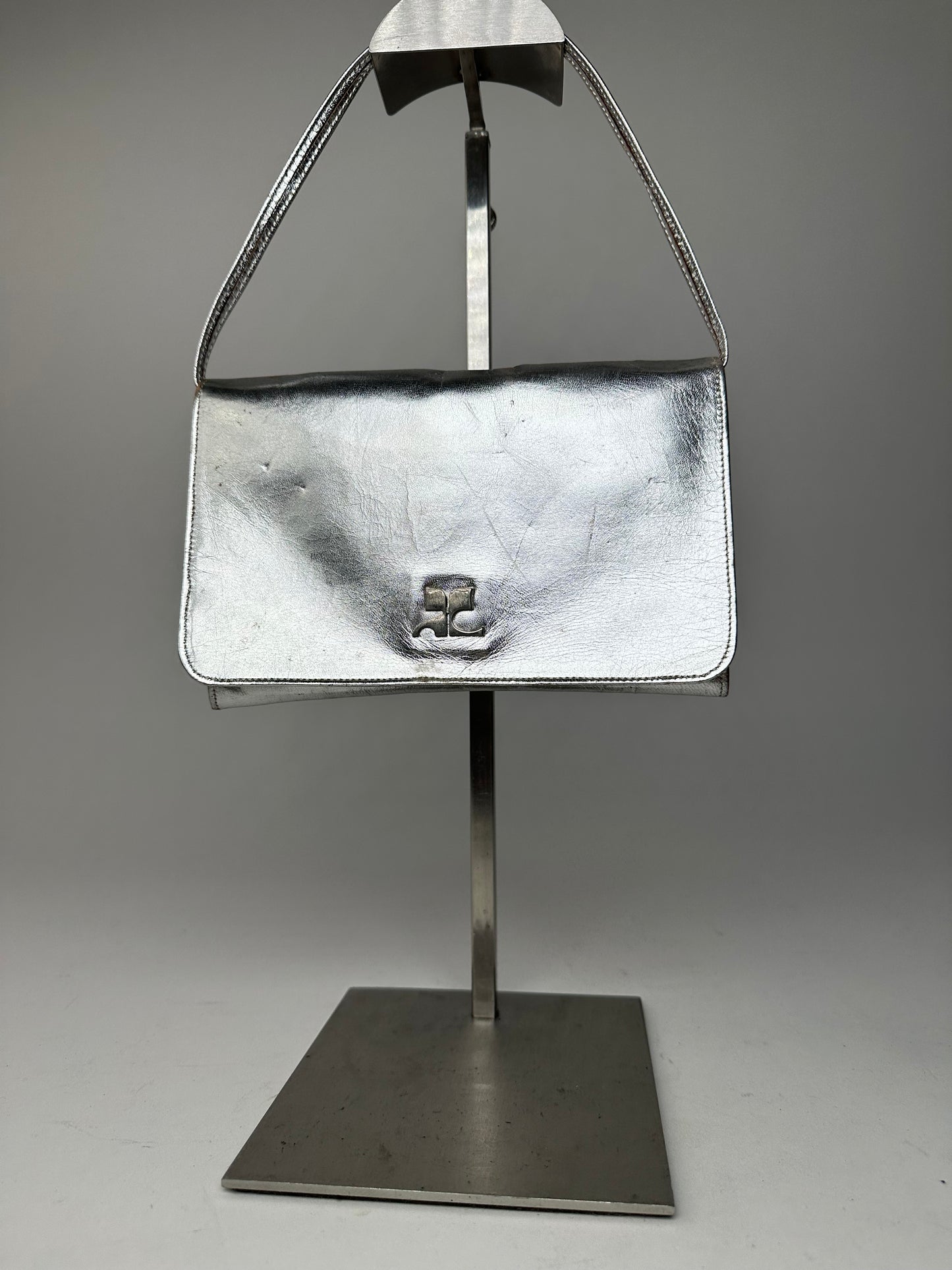Vintage Courreges Leather Baguette Bag Silver