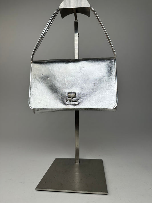 Vintage Courreges Leather Baguette Bag Silver