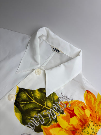 Vintage Kansai Men's Silk Floral Shirt White Yellow Green XL