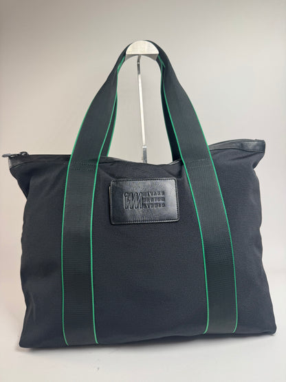 Vintage Issey Miyake Polyester / Leather Tote Bag Black/Green