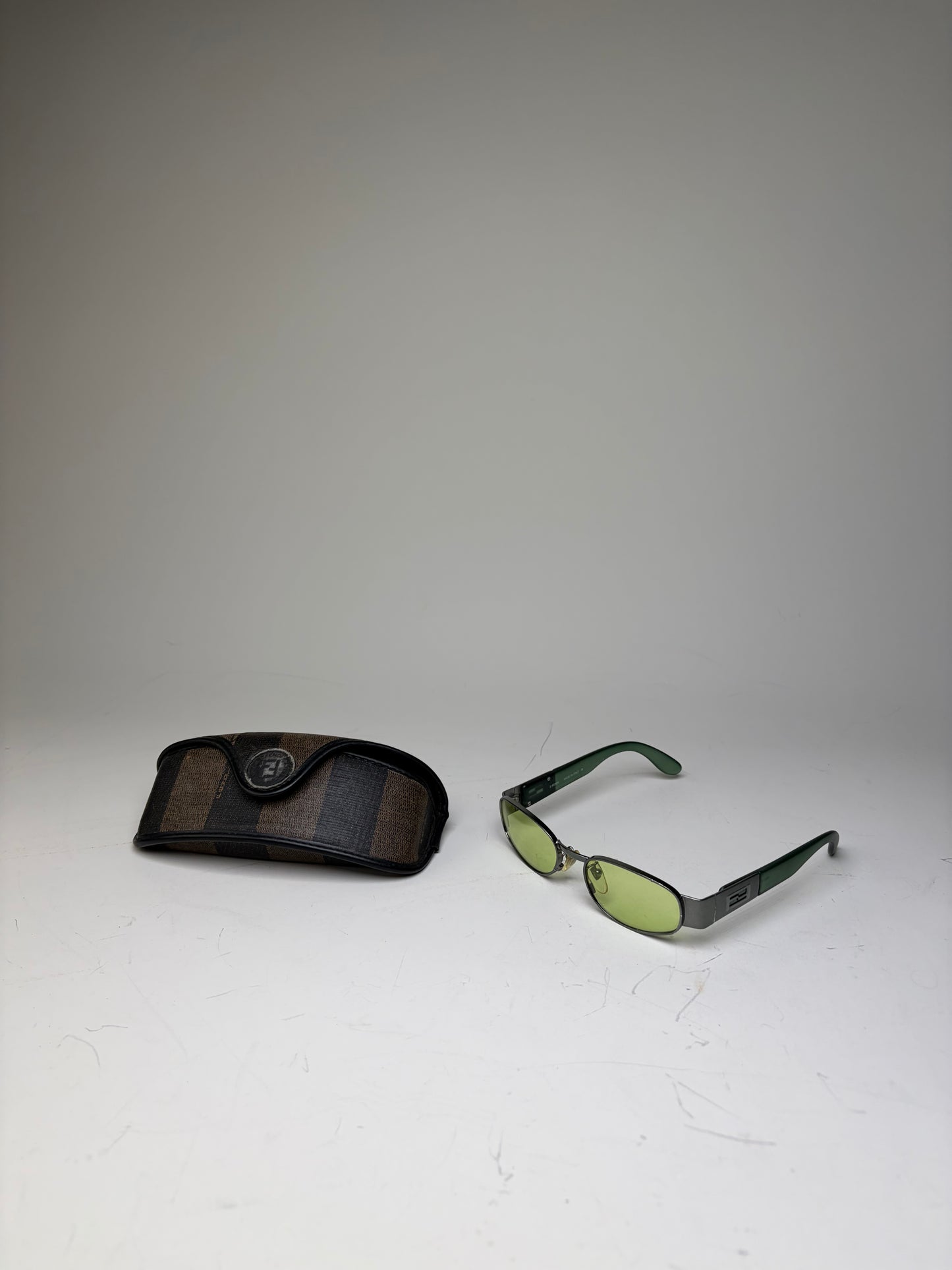 Vintage Fendi Logo Sunglasses Green Yellow Silver