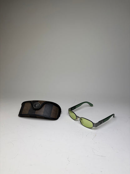 Vintage Fendi Logo Sunglasses Green Yellow Silver