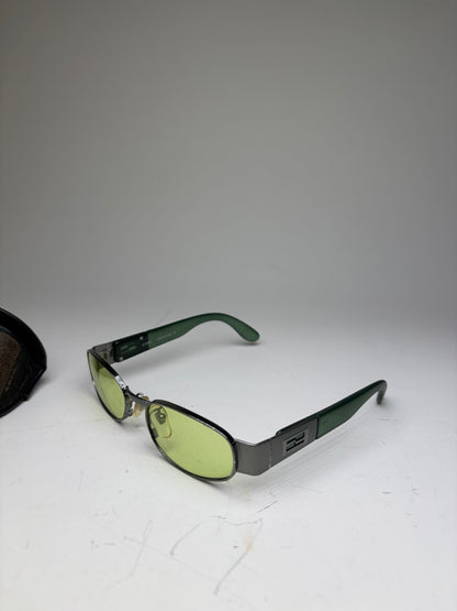 Vintage Fendi Logo Sunglasses Green Yellow Silver