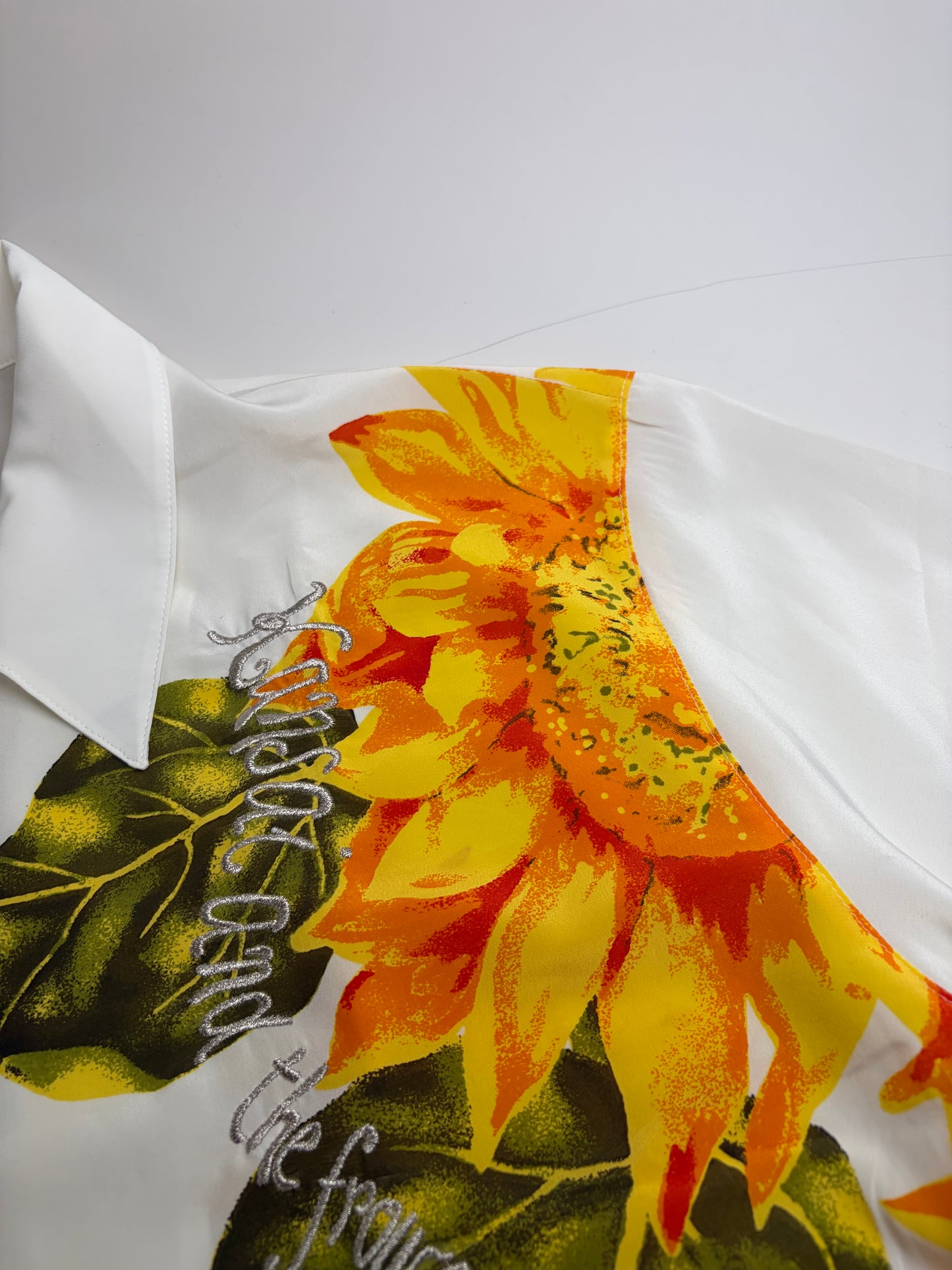 Vintage Kansai Men's Silk Floral Shirt White Yellow Green XL