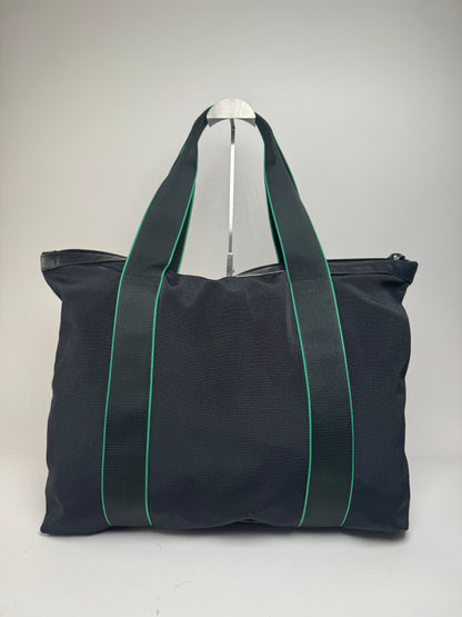 Vintage Issey Miyake Polyester / Leather Tote Bag Black/Green