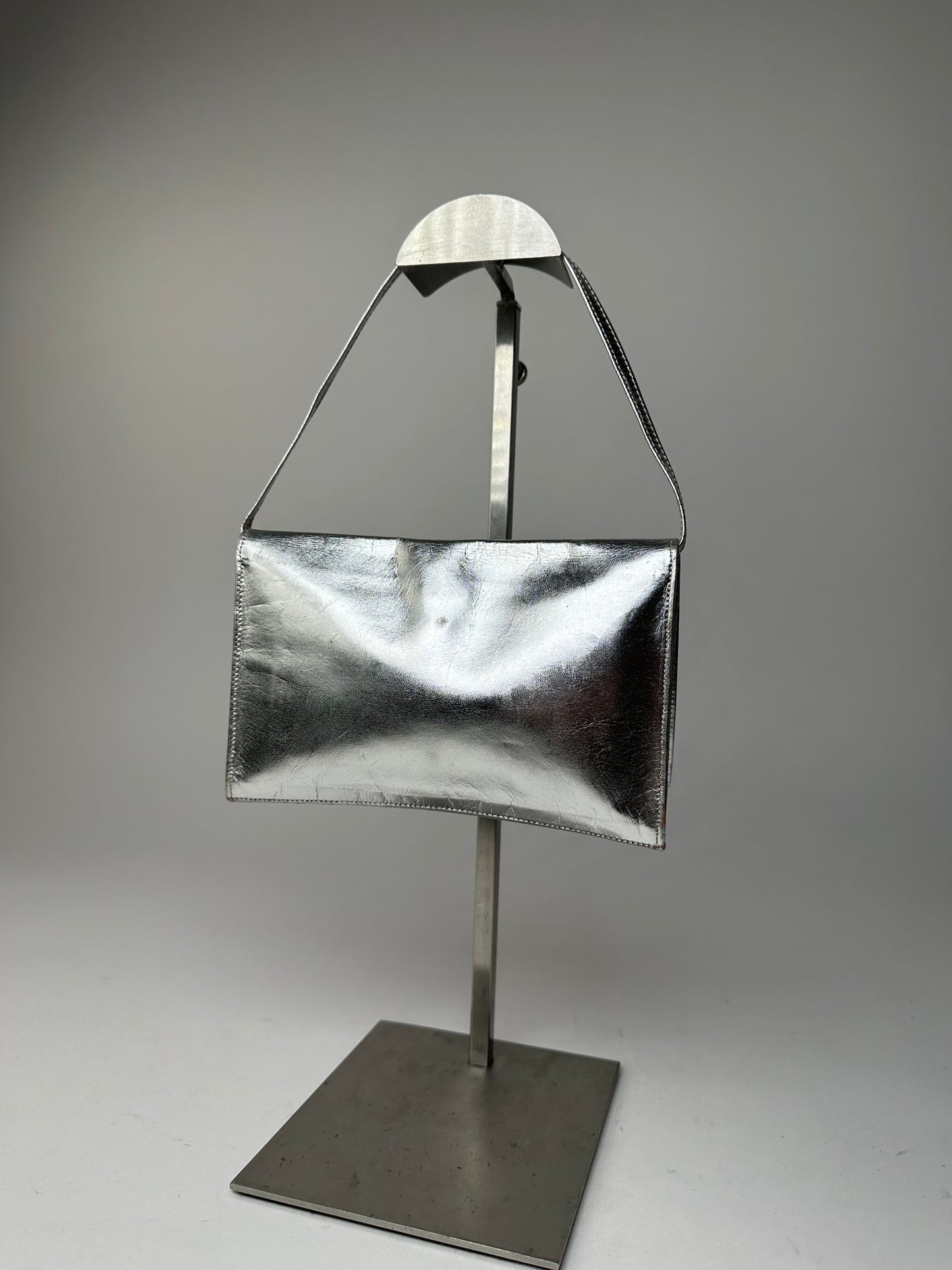 Vintage Courreges Leather Baguette Bag Silver