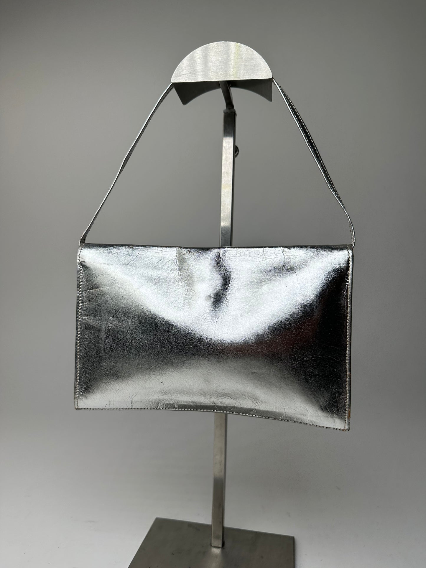 Vintage Courreges Leather Baguette Bag Silver