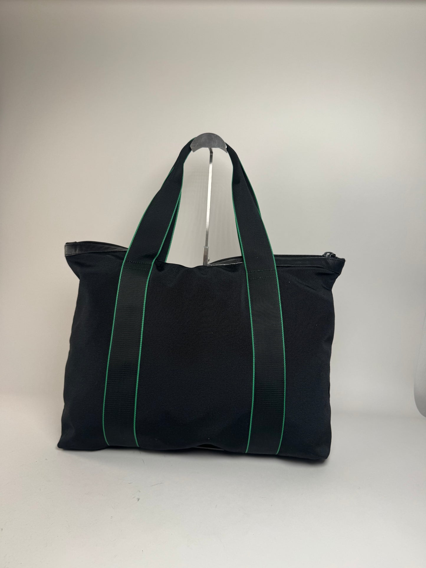 Vintage Issey Miyake Polyester / Leather Tote Bag Black/Green