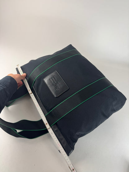 Vintage Issey Miyake Polyester / Leather Tote Bag Black/Green