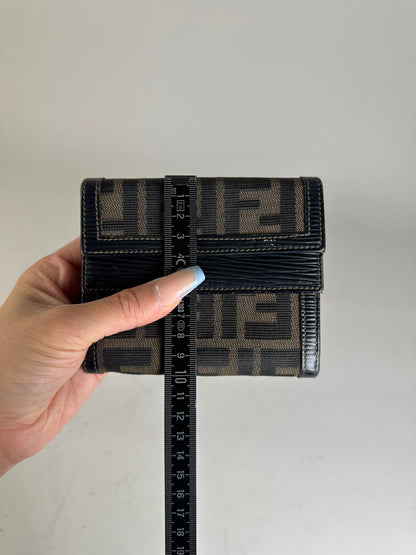 Vintage Fendi FF Monogram Canvas Wallet Brown Black