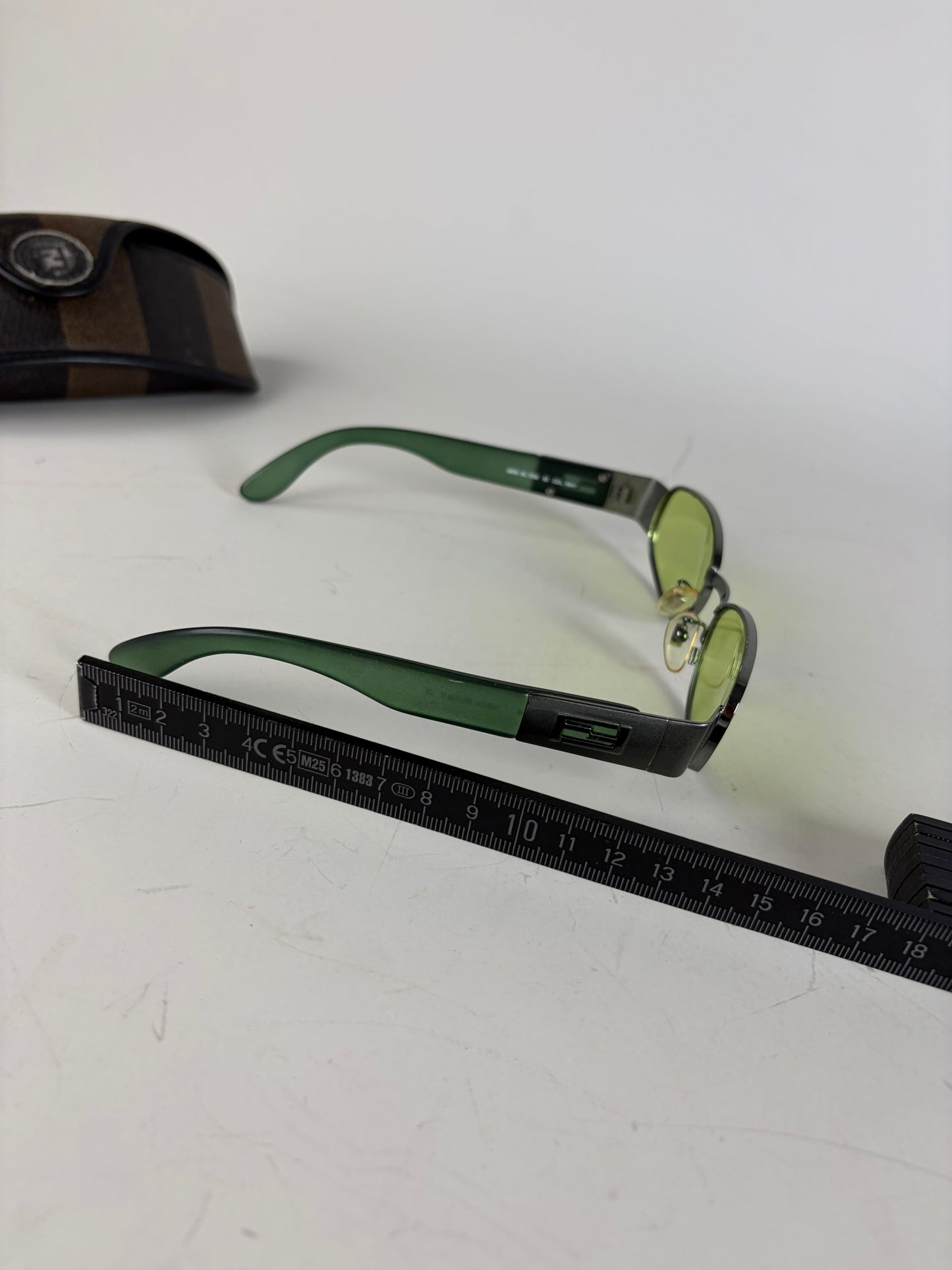 Vintage Fendi Logo Sunglasses Green Yellow Silver