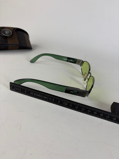 Vintage Fendi Logo Sunglasses Green Yellow Silver