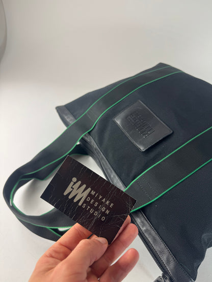 Vintage Issey Miyake Polyester / Leather Tote Bag Black/Green