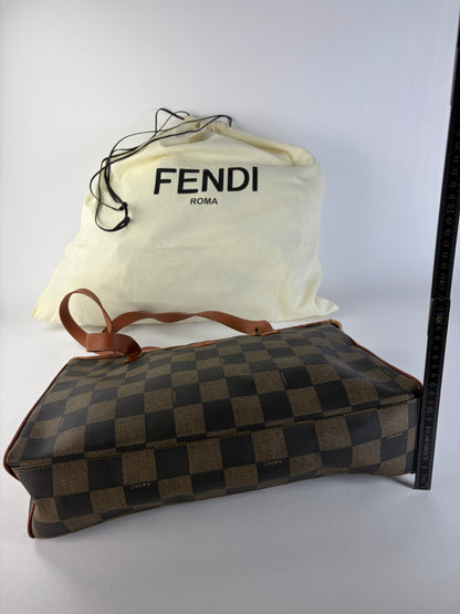 Vintage Fendi Checkered Coated Canvas Tote Brown Black