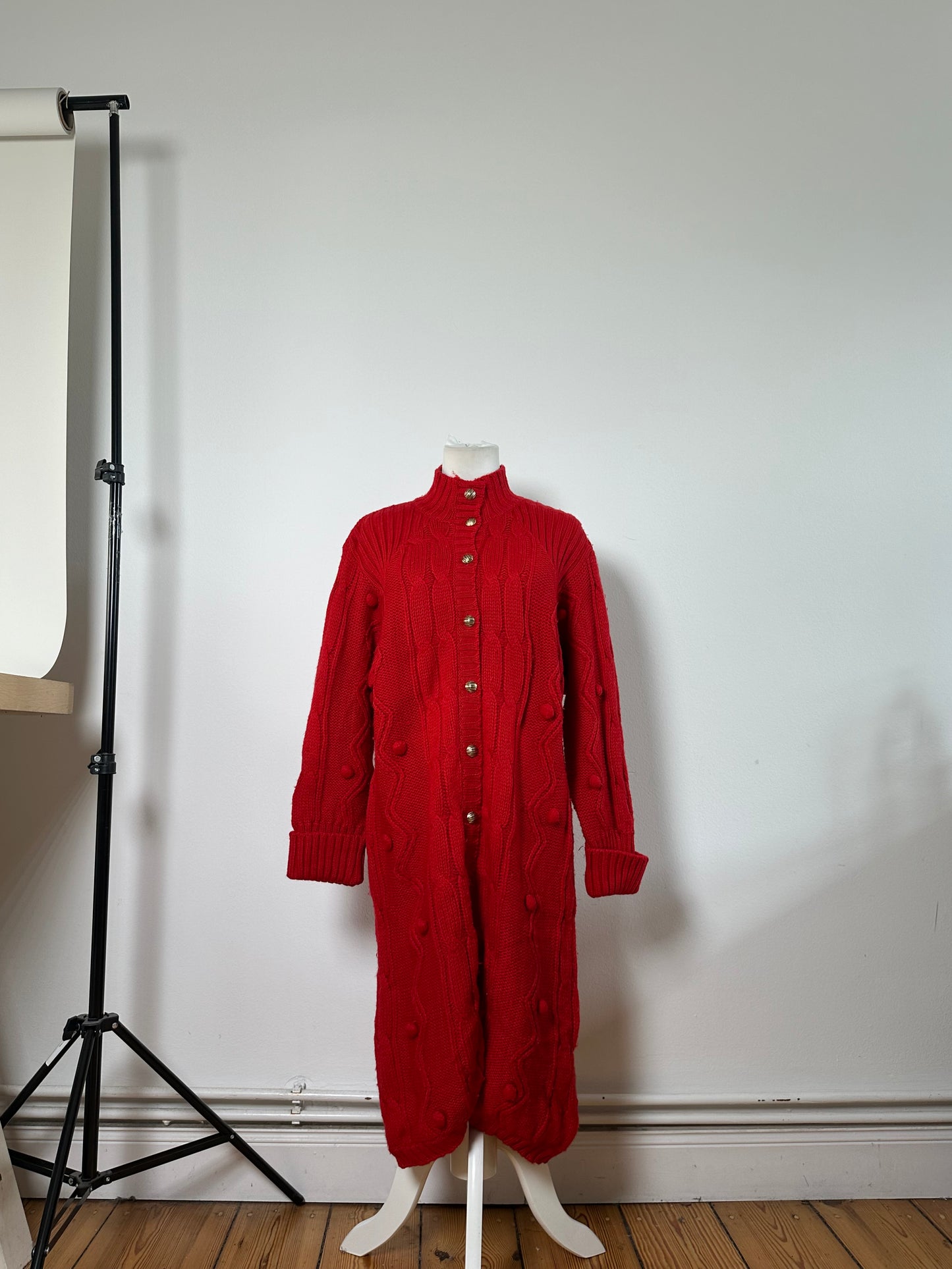 Vintage Chloe Wool Cardigan Dress Red Gold Buttons L