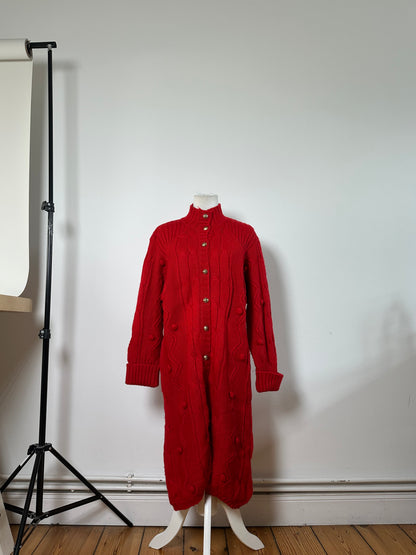 Vintage Chloe Wool Cardigan Dress Red Gold Buttons L