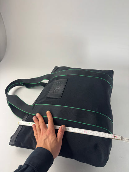 Vintage Issey Miyake Polyester / Leather Tote Bag Black/Green