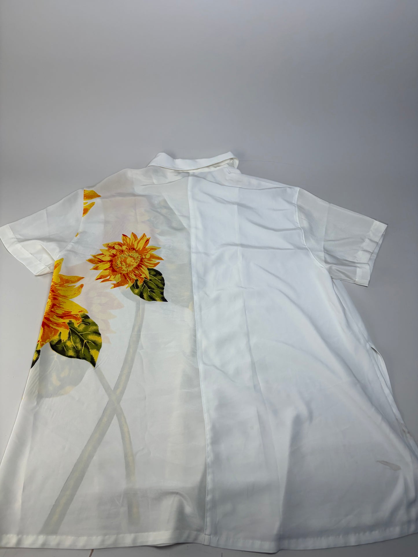 Vintage Kansai Men's Silk Floral Shirt White Yellow Green XL