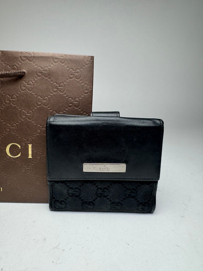 Vintage Gucci Leather Monogram Wallet black