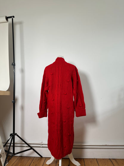 Vintage Chloe Wool Cardigan Dress Red Gold Buttons L