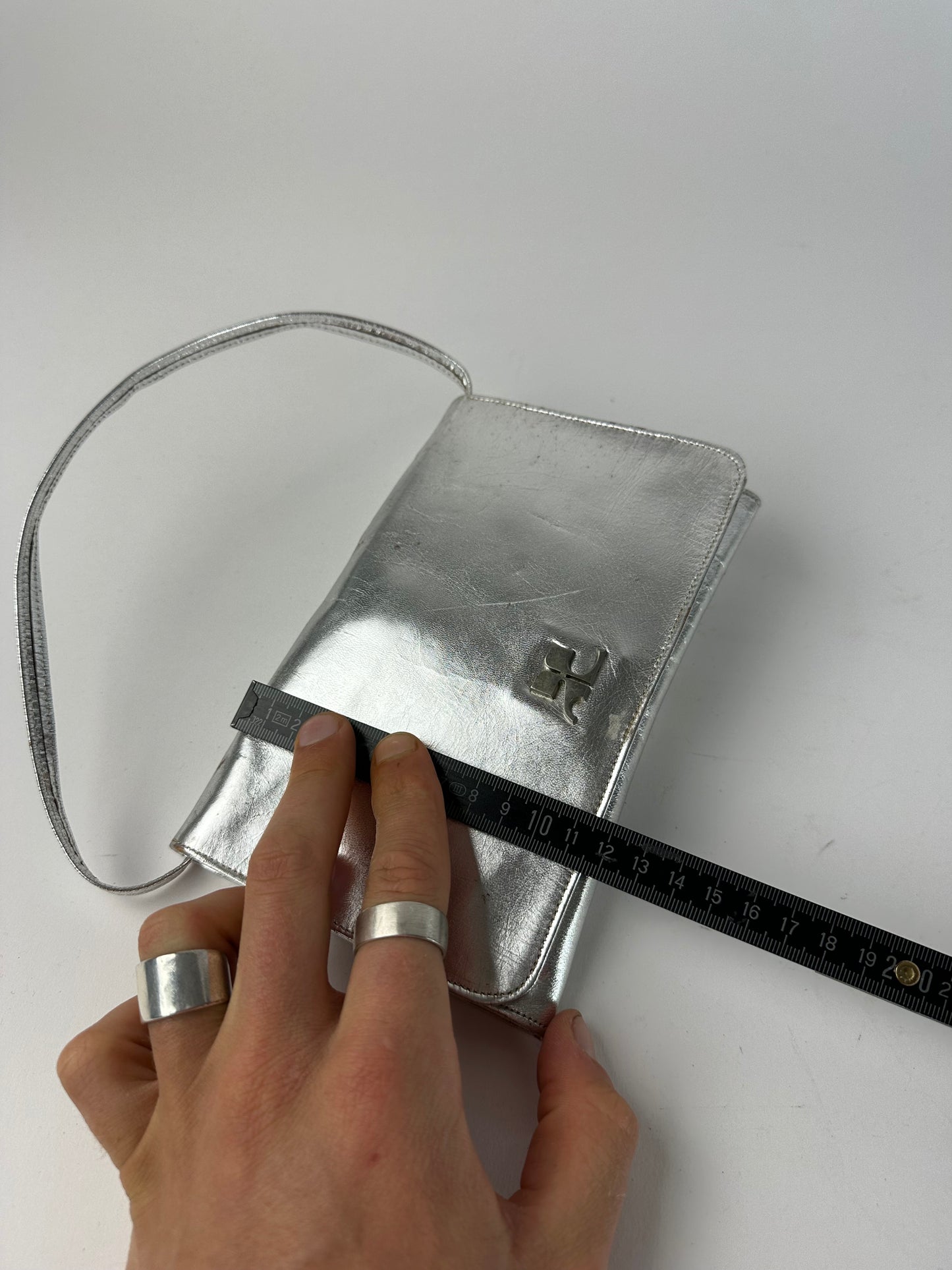 Vintage Courreges Leather Baguette Bag Silver