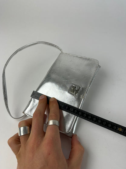 Vintage Courreges Leather Baguette Bag Silver