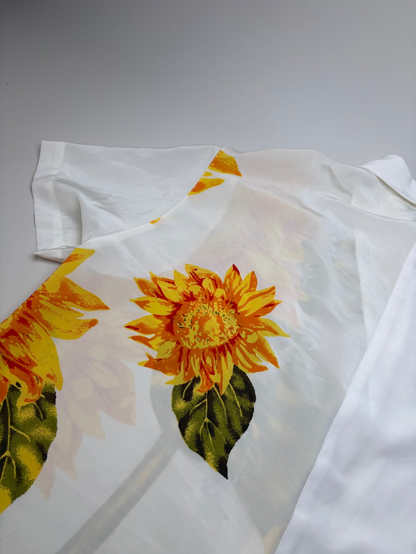 Vintage Kansai Men's Silk Floral Shirt White Yellow Green XL