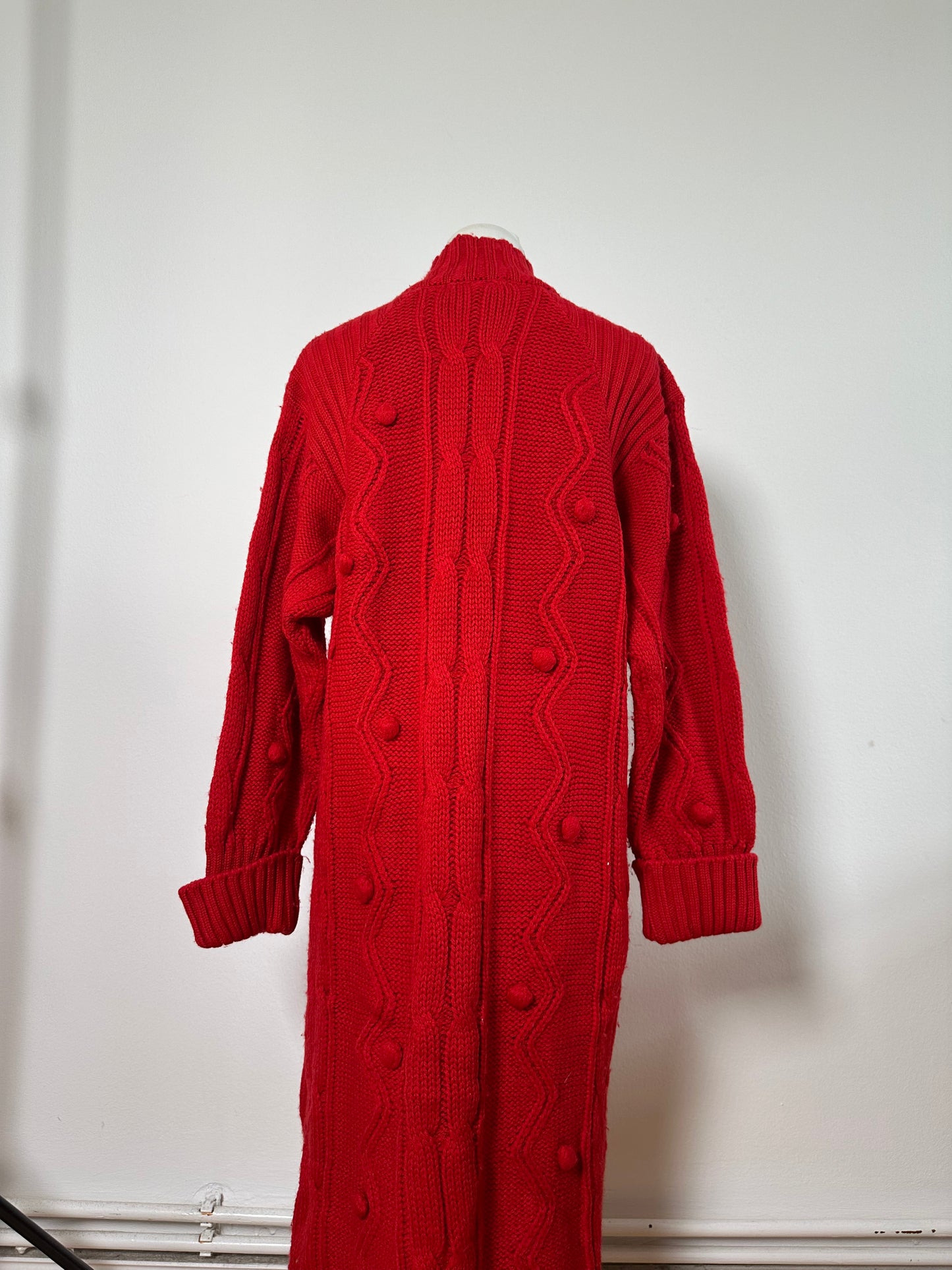 Vintage Chloe Wool Cardigan Dress Red Gold Buttons L