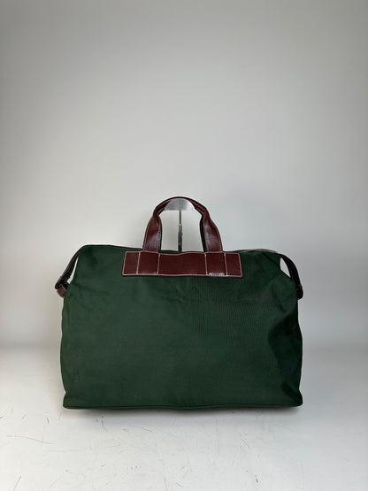 Vintage Issey Miyake Canvas Leather Trim Tote Dark Green Brown