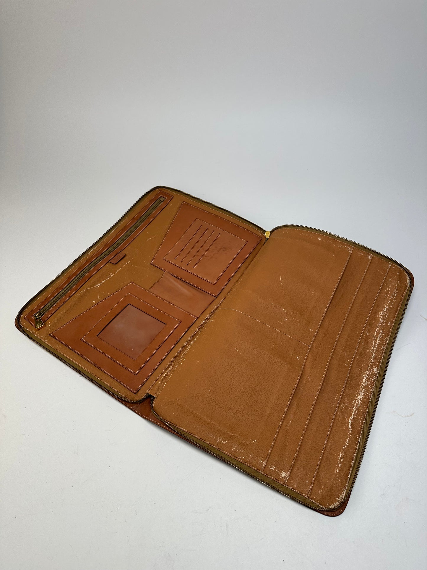 Vintage Celine Paris Triomphe Monogram Leather Clutch Brown