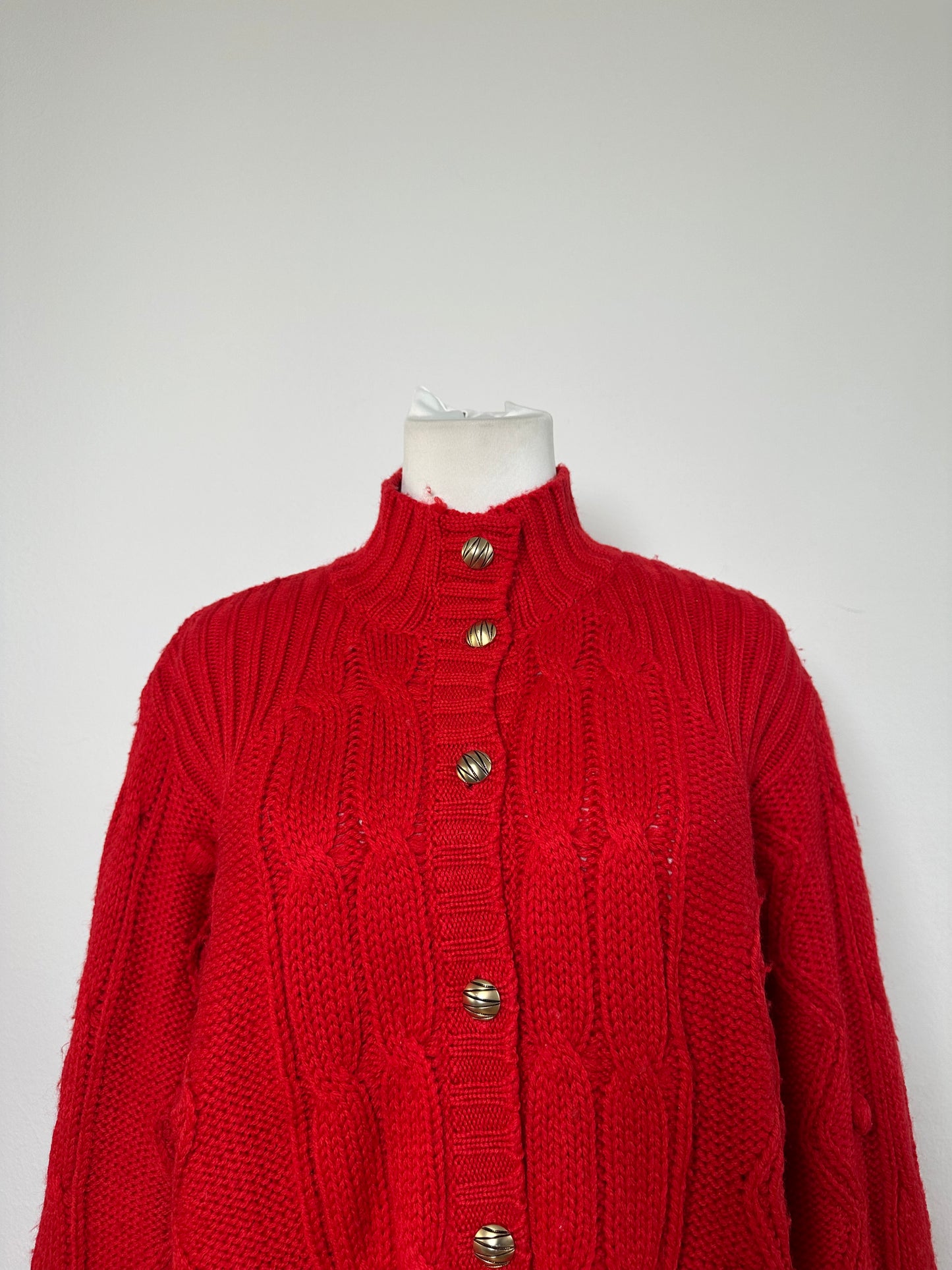 Vintage Chloe Wool Cardigan Dress Red Gold Buttons L