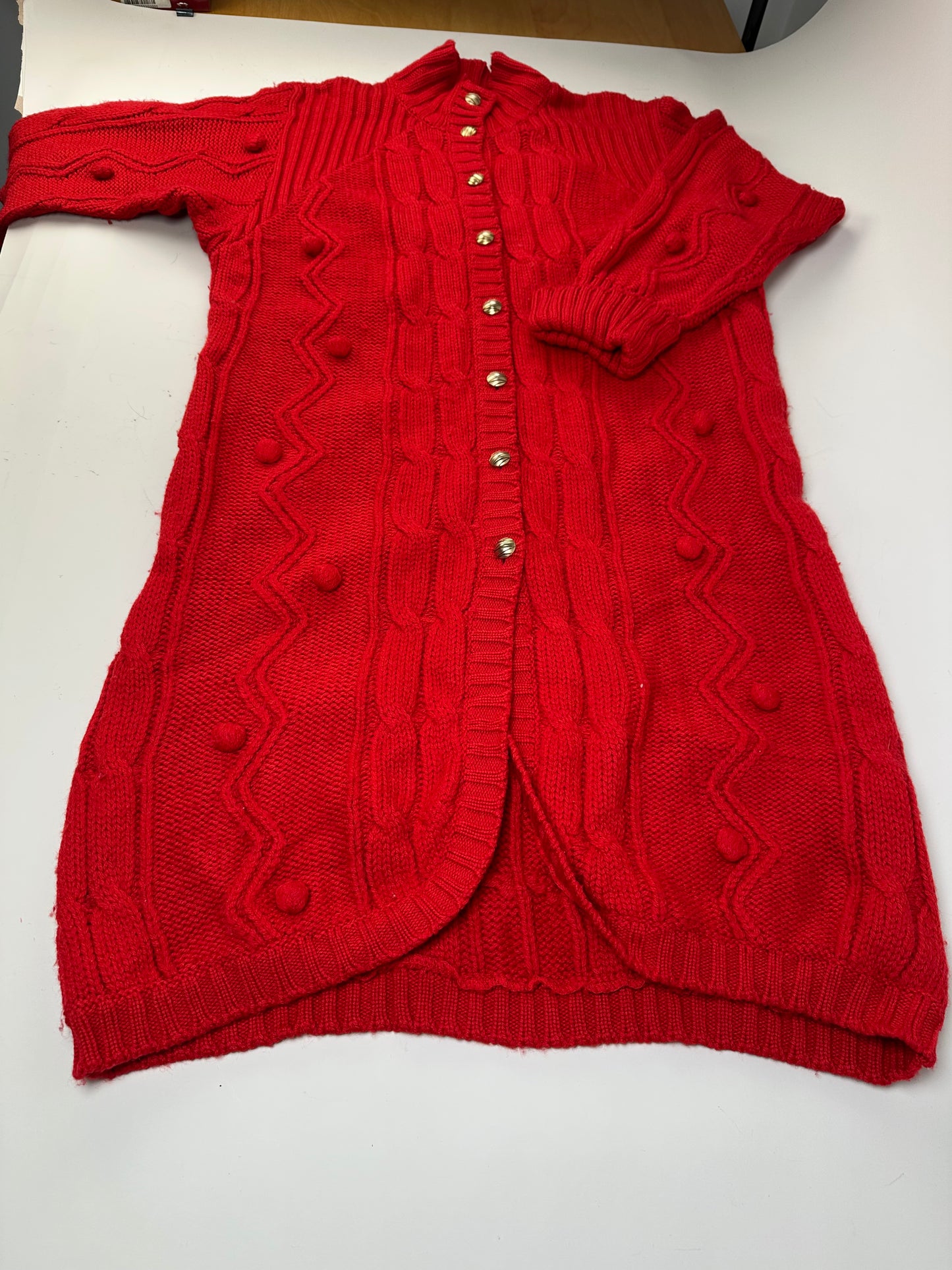 Vintage Chloe Wool Cardigan Dress Red Gold Buttons L