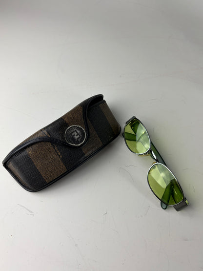 Vintage Fendi Logo Sunglasses Green Yellow Silver